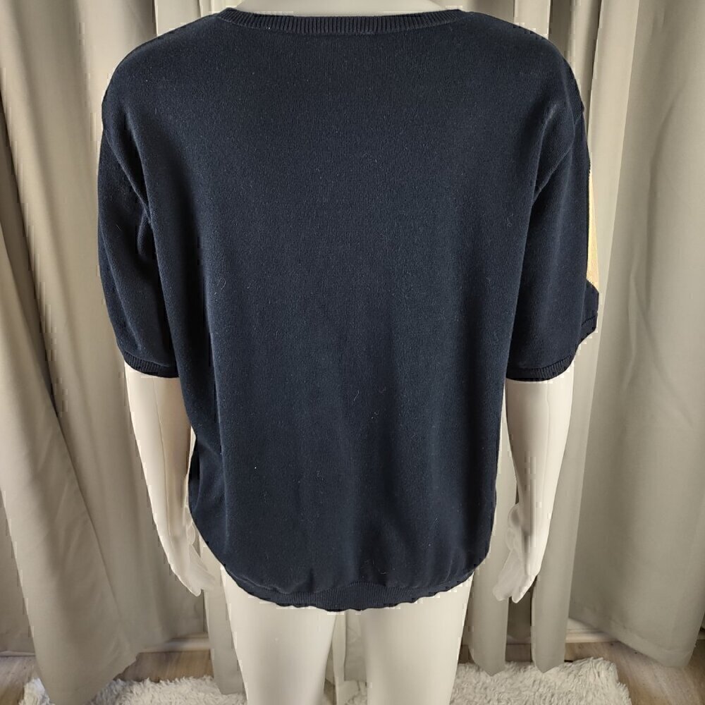 Liz Claiborne Liz Golf Womens Tan And Blue Argyle Short Sleeve Sweater Size XL - Picture 4 of 12